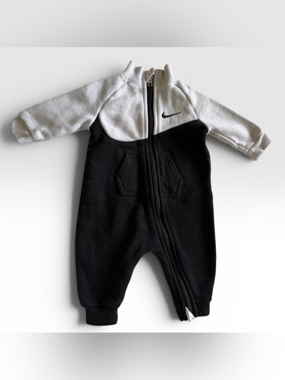 Nike Black and White Zip Front One-Piece Footie for Kids